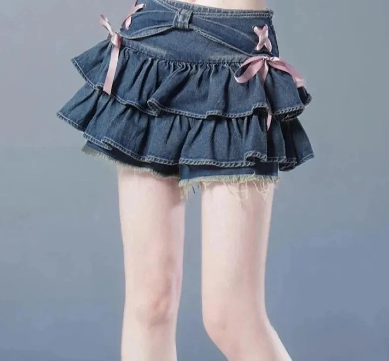 Y2K Ruffled Denim Mini Skirt