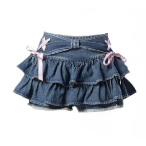 Y2K Ruffled Denim Mini Skirt