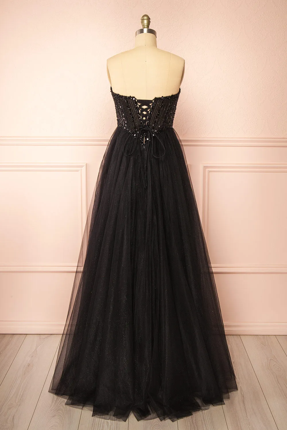 Yeji Black | Sparkly Maxi Dress w/ Embroidered Bodice