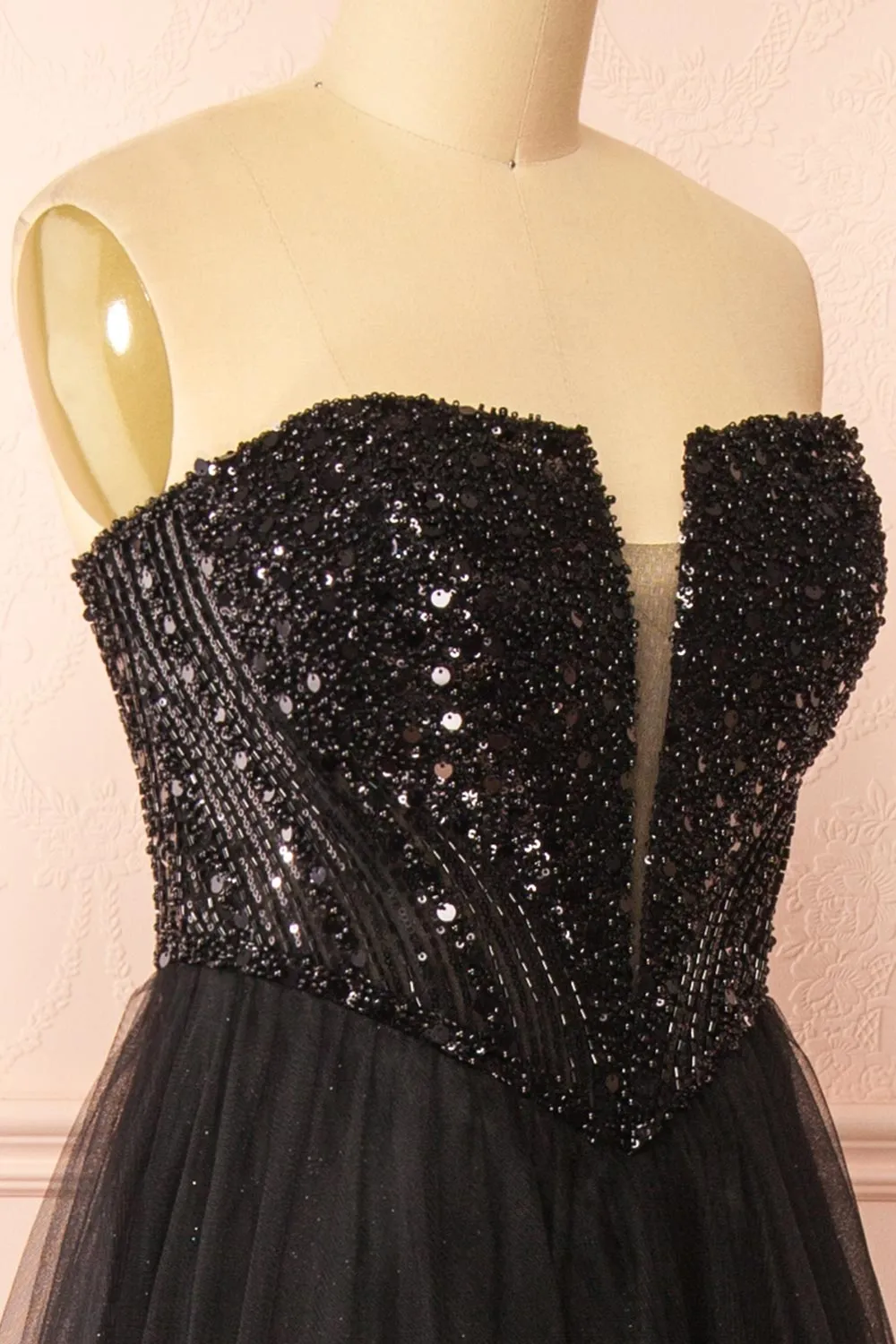 Yeji Black | Sparkly Maxi Dress w/ Embroidered Bodice