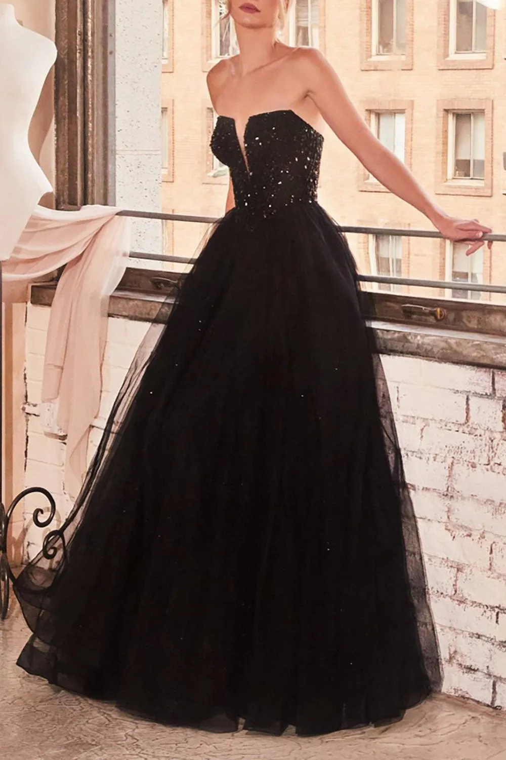 Yeji Black | Sparkly Maxi Dress w/ Embroidered Bodice