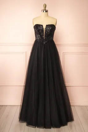 Yeji Black | Sparkly Maxi Dress w/ Embroidered Bodice