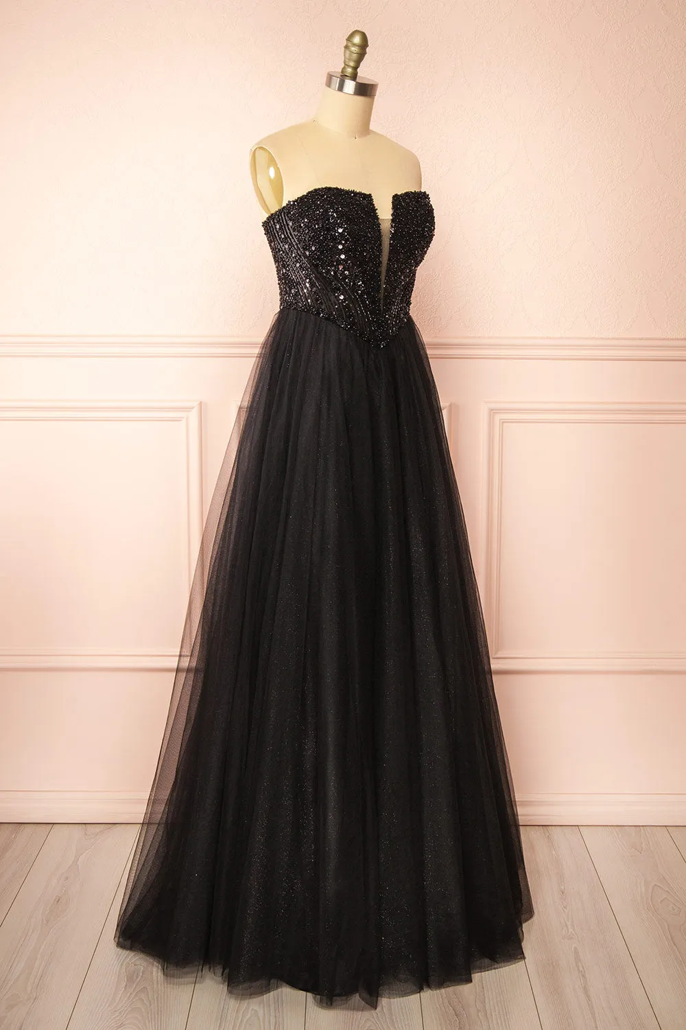 Yeji Black | Sparkly Maxi Dress w/ Embroidered Bodice