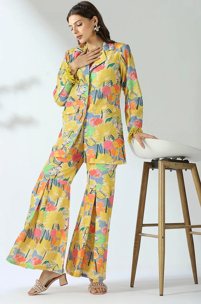 Yellow Floral Blazer Set