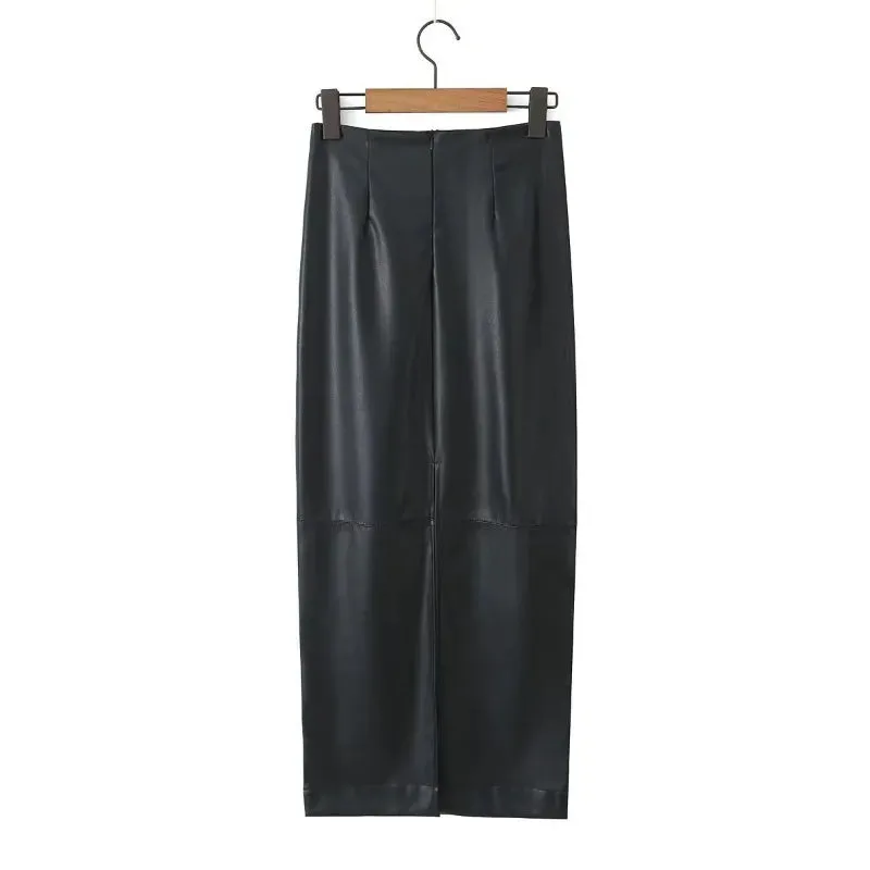 YESMYTOOL  -  Autumn Split PU Leather Skirts 2024 New Fashion Long Slim PU Leather Skirts Women Elegant Hip Black Skirts Women Clothing