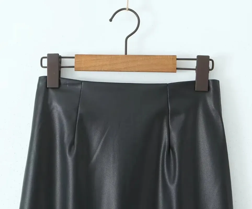 YESMYTOOL  -  Autumn Split PU Leather Skirts 2024 New Fashion Long Slim PU Leather Skirts Women Elegant Hip Black Skirts Women Clothing